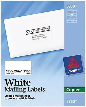 Avery 5360 Self-Adhesive Address Labels for Copiers, 1-1/2 x 2-13/16, White, 2100/Box