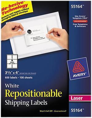 Avery 55164 Re-hesive Laser Labels, 3 1/3 x 4, White, 600/Pack