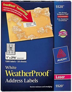 Avery WeatherProof Mailing Labels, TrueBlock Technology, Permanent Adhesive, 1" x 2-5/8", 1,500 Labels (5520)
