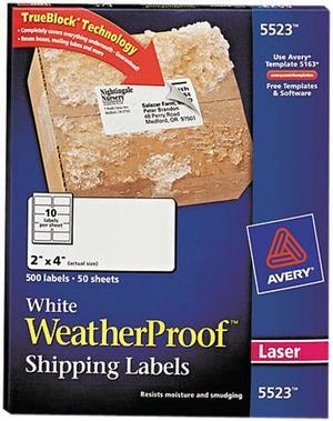 Avery WeatherProof Mailing Labels, TrueBlock Technology, Permanent Adhesive, 2" x 4", 500 Labels (5523)