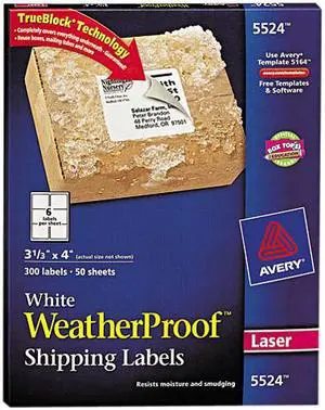 Avery WeatherProof Mailing Labels, TrueBlock Technology, Permanent Adhesive, 3-1/3" x 4", 300 Labels (5524)