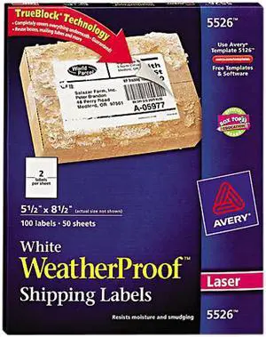 Avery WeatherProof Mailing Labels, TrueBlock Technology, Permanent Adhesive, 5-1/2" x 8-1/2", 100 Labels (5526)