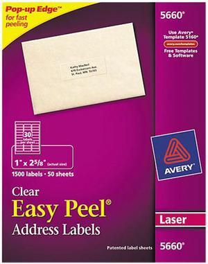 Avery Matte Clear Address Labels, Sure Feed Technology, Laser, 1" x 2-5/8", 1,500 Labels (5660)