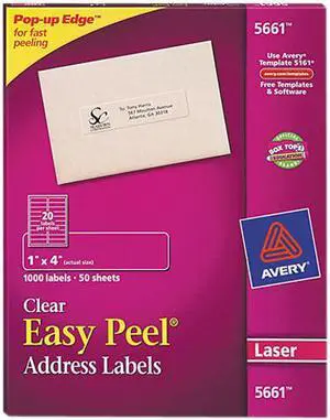 Avery Matte Clear Address Labels, Sure Feed Technology, Laser, 1" x 4", 1,000 Labels (5661)