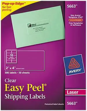 Avery Matte Clear Shipping Labels, Sure Feed Technology, Laser, 2" x 4", 500 Labels (5663)