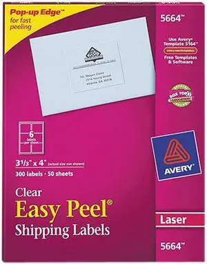 Avery Matte Clear Shipping Labels, Sure Feed Technology, Laser, 3-1/3" x 4", 300 Labels (5664)