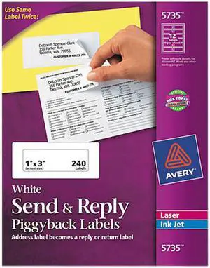Avery Send & Reply Piggyback Mailing Labels, Sure Feed Technology, 1-5/8" x 4" Outer, 1" x 3" Inner, 240 Labels (5735)