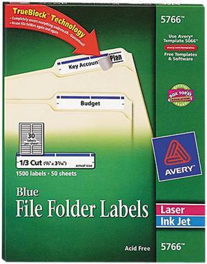 Avery 5766 Self-Adhesive Laser/Inkjet File Folder Labels, Blue Border, 1500/Box