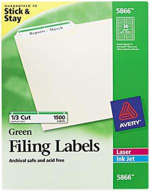 Avery 5866 Self-Adhesive Laser/Inkjet File Folder Labels, Green Border, 1500/Box