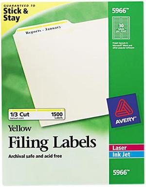 Avery 5966 Self-Adhesive Laser/Inkjet File Folder Labels, Yellow Border, 1500/Box