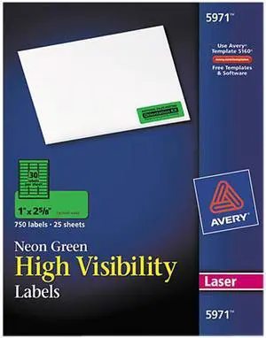Avery High-Visibility Labels, Permanent Adhesive, Neon Green, 1" x 2-5/8", 750 Labels (5971)