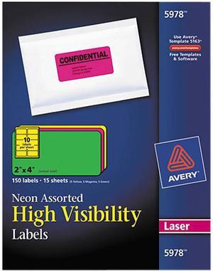 Avery High-Visibility Labels, Permanent Adhesive, Assorted Neon Colors, 2" x 4" 150 Labels (5978)
