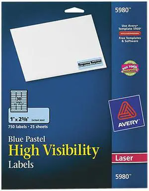 Avery High-Visibility Labels, Permanent Adhesive, Blue Pastel, 1" x 2-5/8", 750 Labels (5980)