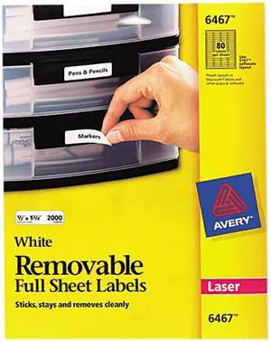Avery 6467 Removable Inkjet/Laser ID Labels, 1/2 x 1-3/4, White, 2000/Pack