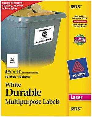 Avery Permanent ID Labels w/TrueBlock Technology Laser 8 1/2 x 11 White 50/Pack