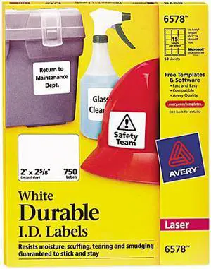 Avery 6578 Permanent ID Laser Labels, 2 x 2-5/8, White, 750/Pack