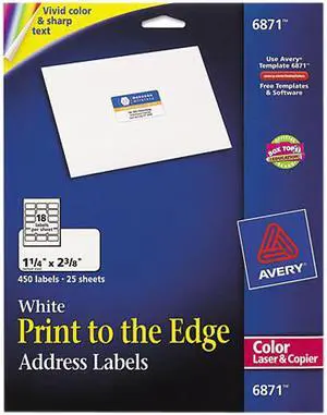 Avery Address Labels, Sure Feed Technology, Print to the Edge, Permanent Adhesive, 1-1/4" x 2-3/8", 450 Labels (6871)