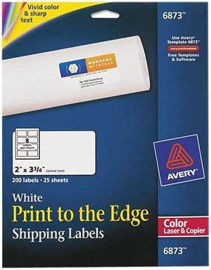Avery Shipping Labels, Sure Feed Technology, Permanent Adhesive, Print to the Edge, 2" x 3-3/4", 200 Labels (6873)