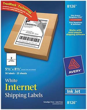 Avery Internet Shipping Labels, TrueBlock Technology, Permanent Adhesive, 5-1/2" x 8-1/2", 50 Labels (8126)