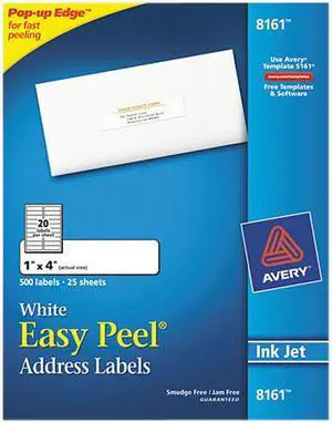 Avery Easy Peel Address Labels, Sure Feed Technology, Permanent Adhesive, 1" x 4", 500 Labels (8161)