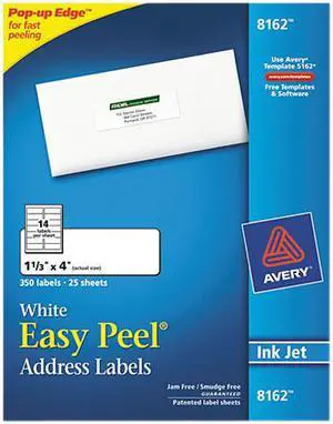 Avery Easy Peel Address Labels, Sure Feed Technology, Permanent Adhesive, 1-1/3" x 4", 350 Labels (8162)