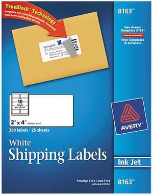 Avery TrueBlock Shipping Labels, Sure Feed Technology, Permanent Adhesive, 2" x 4", 250 Labels (8163)