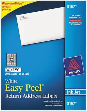 Avery Easy Peel Return Address Labels, Sure Feed Technology, Permanent Adhesive, 0.50" x 1.75", 2,000 Labels (8167)