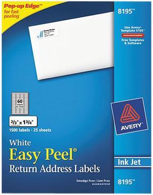 Avery Easy Peel Return Address Labels, Sure Feed Technology, Permanent Adhesive, 0.67" x 1.75", 1,500 Labels (8195)