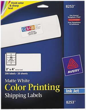 Avery Color Printing Labels, Sure Feed Technology, Permanent Adhesive, Matte, 2.00" x 4.00", 200 Labels (8253)