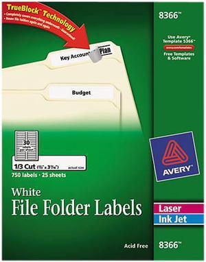 Avery 8366 Permanent Self-Adhesive Laser/Inkjet File Folder Labels, White, 750/Pack