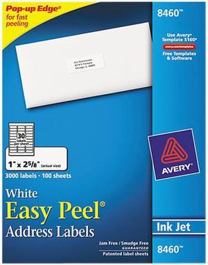 Avery Easy Peel Address Labels, Sure Feed Technology, Permanent Adhesive, 1.00" x 2.63", 3,000 Labels (8460)