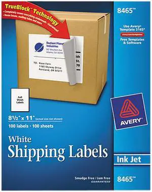Avery 8465 Shipping Labels with TrueBlock Technology, 8-1/2 x 11, 100/Box