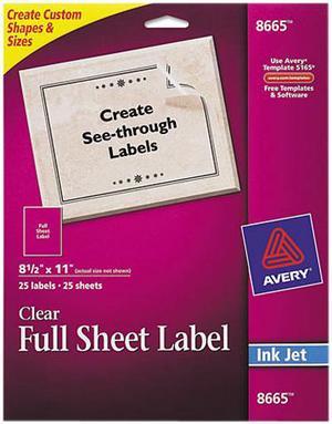 Avery Shipping Labels, Permanent Adhesive, Clear, 8.5" x 11", 25 Labels (8665)