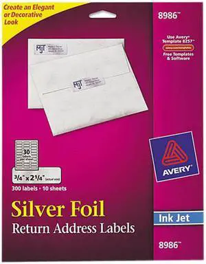 Avery Foil Mailing Labels, Silver, 0.75" x 2.25", 300 Labels (8986)