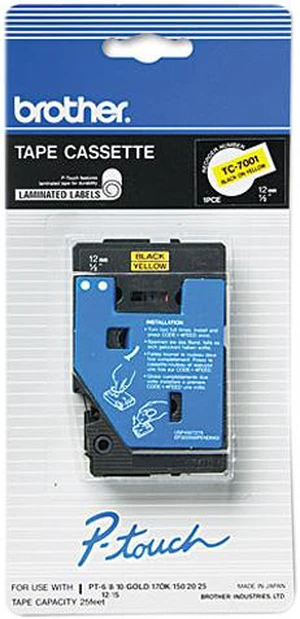 Brother TC7001 TC Tape Cartridge for P-Touch Labelers, 1/2w, Black on Yellow Brother TC7001 TC Tape Cartridge for P-Touch Labelers, 1/2w, Black on Yellow