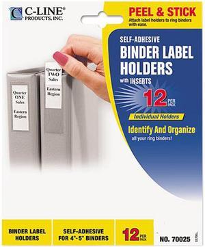 C-line 70025 Self-Adhesive Ring Binder Label Holders, Top Load, 1-3/4 x 3-1/4, Clear, 12/Pack