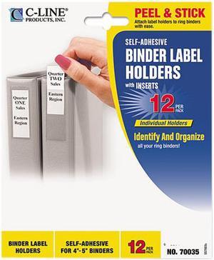 C-line 70035 Self-Adhesive Ring Binder Label Holders, Top Load, 2 1/4 x 3, Clear, 12/Pack