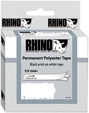 Dymo 18484 Rhino Permanent Poly Industrial Label Tape Cassette, 3/4in x 18ft, White