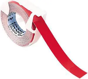 Dymo 5201-02 Self-Adhesive Glossy Labeling Tape for Embossers, 3/8in x 9-34ft Roll, Red