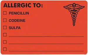 Tabbies 00488 Drug Allergy Medical Warning Labels, 2-1/2 x 4, Orange, 100/Roll