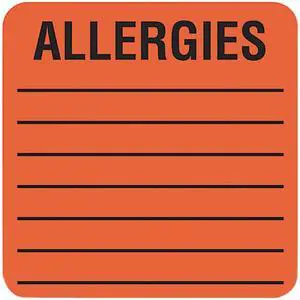 Tabbies 40560 Medical Labels for Allergies, 2 x 2, Orange, 500/Roll