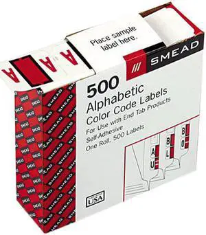 Smead 67071 A-Z Color-Coded Bar-Style End Tab Labels, Letter A, Red, 500/Roll