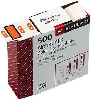 Smead 67072 A-Z Color-Coded Bar-Style End Tab Labels, Letter B, Light Orange, 500/Roll