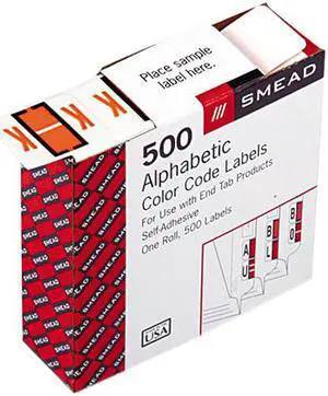 Smead 67081 A-Z Color-Coded Bar-Style End Tab Labels, Letter K, Light Orange, 500/Roll