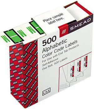 Smead 67083 A-Z Color-Coded Bar-Style End Tab Labels, Letter M, Light Green, 500/Roll