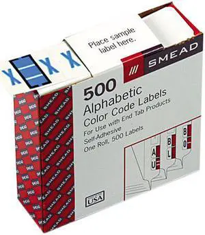 Smead 67094 A-Z Color-Coded Bar-Style End Tab Labels, Letter X, Blue, 500/Roll