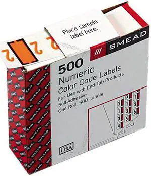 Smead 67372 Single Digit End Tab Labels, Number 2, Light Orange-on-White, 500/Roll