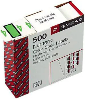 Smead 67374 Single Digit End Tab Labels, Number 4, Light Green-on-White, 500/Roll