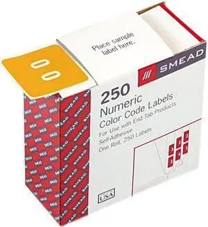 Smead 67420 Single Digit End Tab Labels, Number 0, White-on-Yellow, 250/Roll