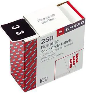Smead 67423 Single Digit End Tab Labels, Number 3, White-on-Purple, 250/Roll